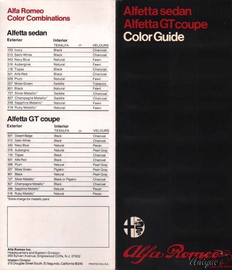 1974 Alfa-Romeo Corporate 2 Paint Charts